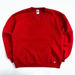 Russell Athletic USA L Sweatshirt 90s VTG Crewneck Red Basic Blank Essential